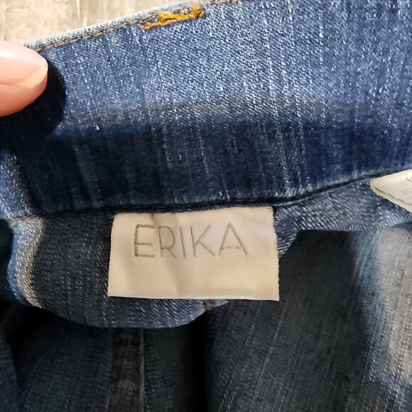 Erika Women’s Stretch Denim Jeans 18 Blue Floral Embroidered Straight Leg Pants - Picture 9 of 11